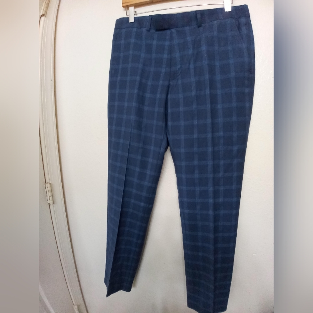 Nick Graham Blue Plaid Modern Fit Pants